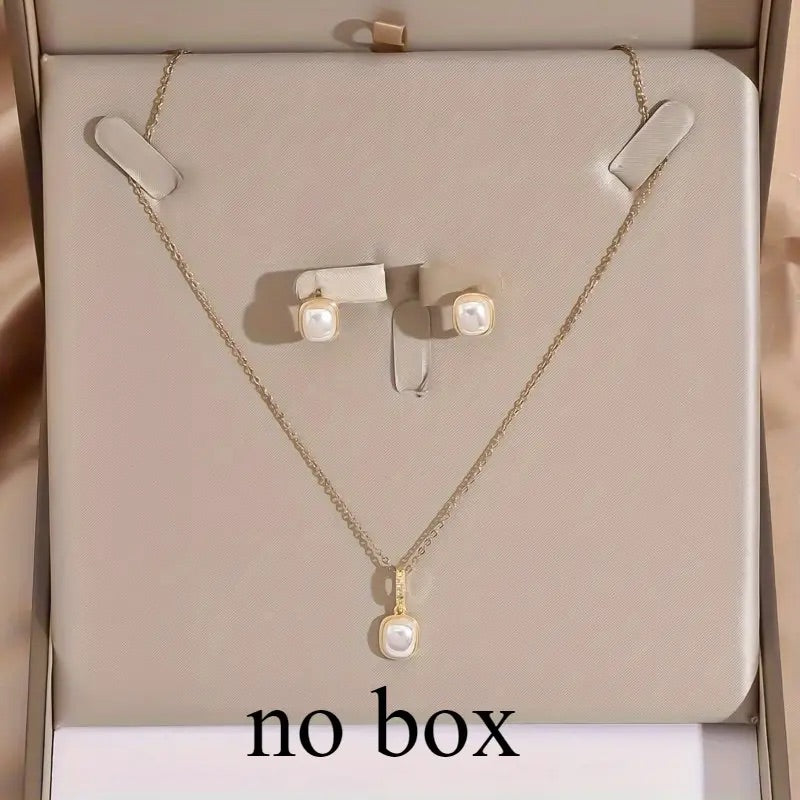 3pcs stainless steel jewelry set with chain, stud earrings, and CZ pendant—elegant, unisex, and perfect for daily or party wear