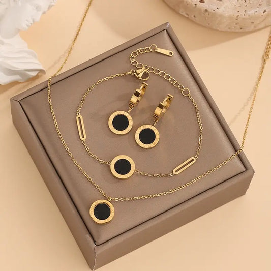 4pcs Japanese-Korean style stainless steel jewelry set—minimalist chic design perfect for travel, weddings, holidays, and parties